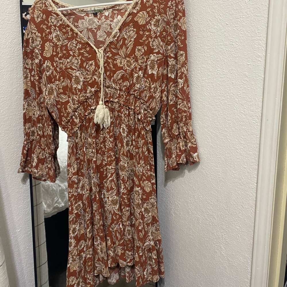 Floral Rust Dress with Tassel Detail